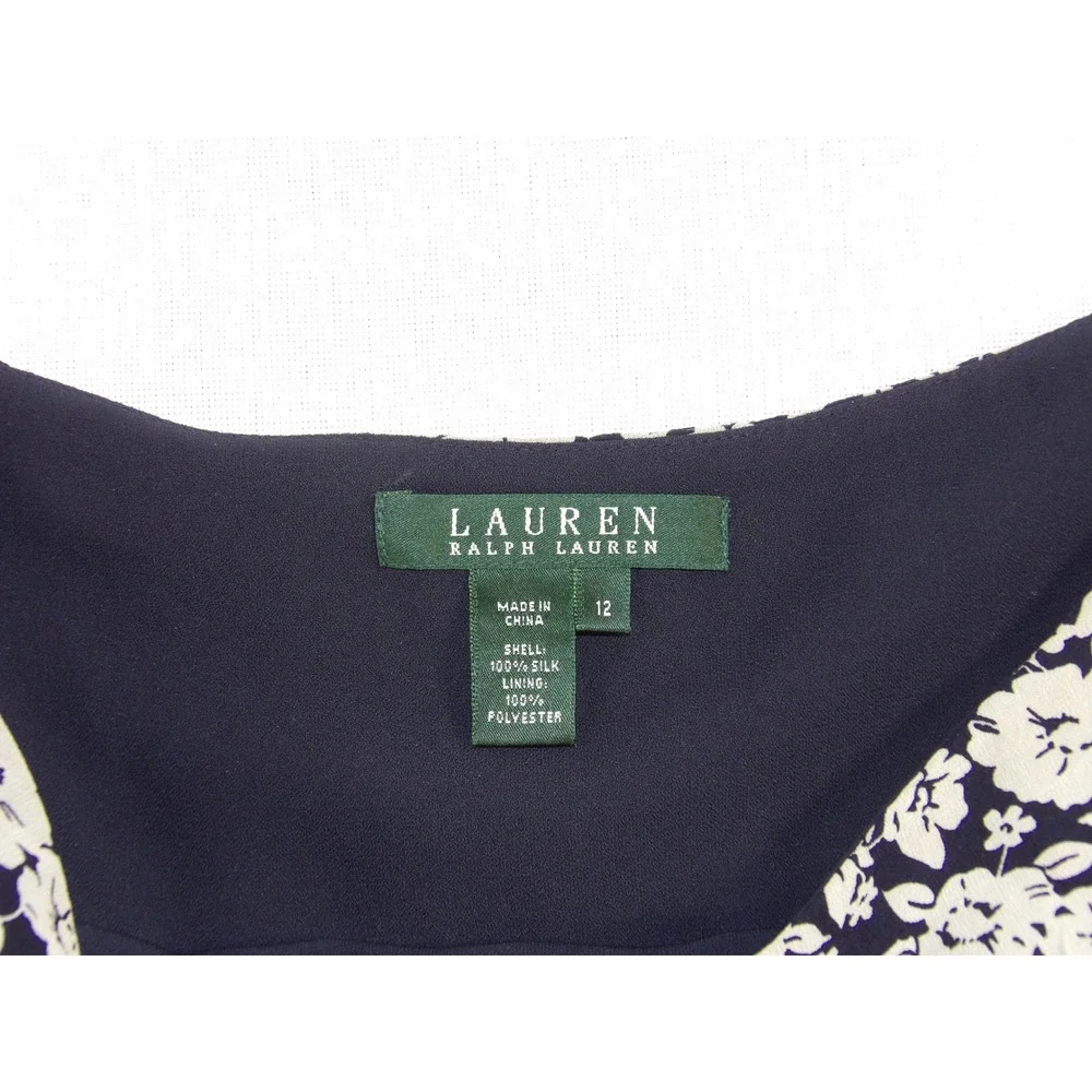 Lauren Ralph Lauren Skirt Women 12 Navy Blue Silk Floral Tiered Ruffle Mini
